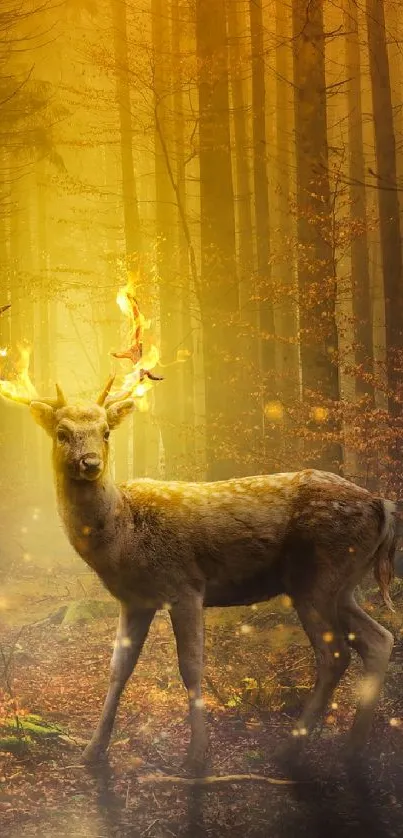 A magical deer with glowing antlers in an enchanted forest setting.