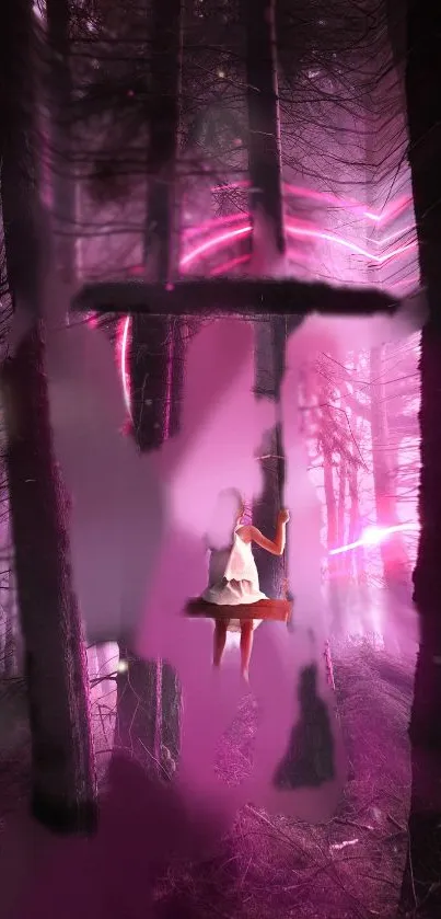 Fantasy pink forest wallpaper with translucent girl.