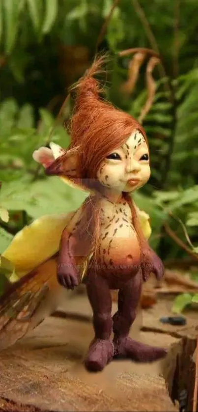 A whimsical fairy with earthy tones in a lush forest scene.