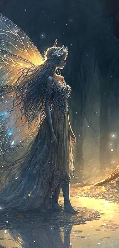 Enchanting fairy with glowing wings in a mystical forest setting.