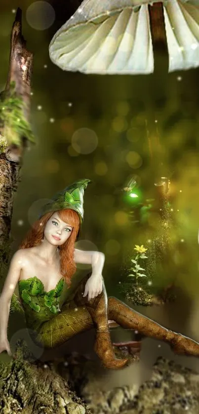 Enchanted forest scene with fairies and glowing lights.