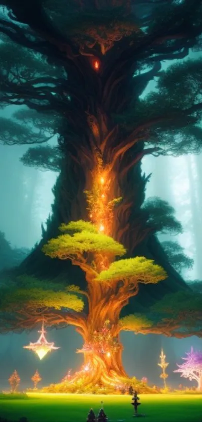 Mystical tree in enchanted forest mobile wallpaper.