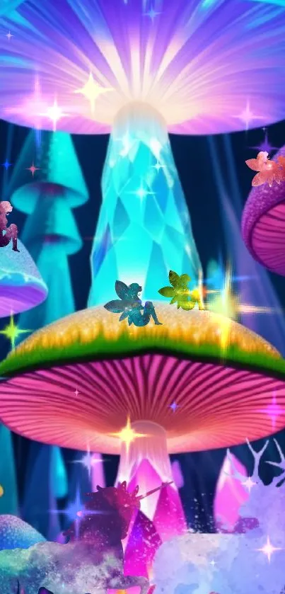 Enchanted forest wallpaper with glowing mushrooms and whimsical creatures.