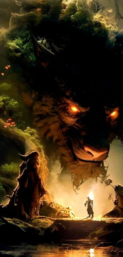 Fantasy forest wallpaper with a mystical creature glowing in the dark.
