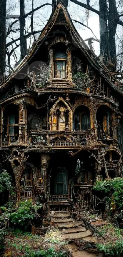 Enchanted forest house amidst mysterious trees, perfect for fantasy lovers.