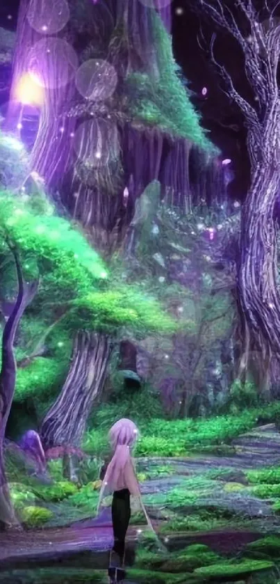 Mystical enchanted forest mobile wallpaper with vibrant green hues.