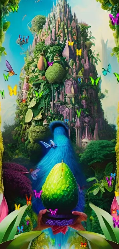 Enchanted forest with vivid greenery and mystical elements.
