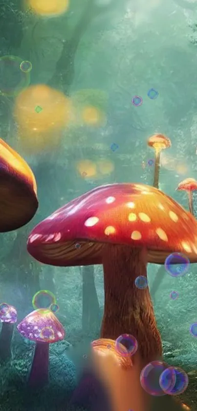 Enchanted forest with glowing mushrooms in a vibrant, magical scene.