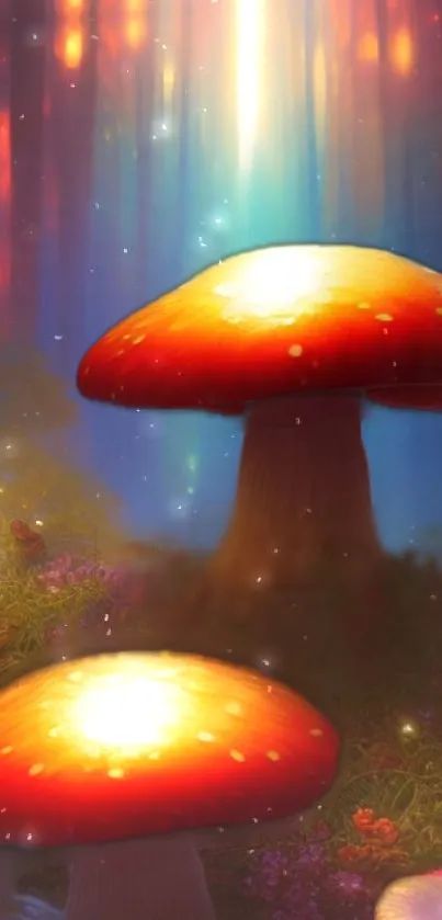 Enchanting forest with glowing mushrooms scene