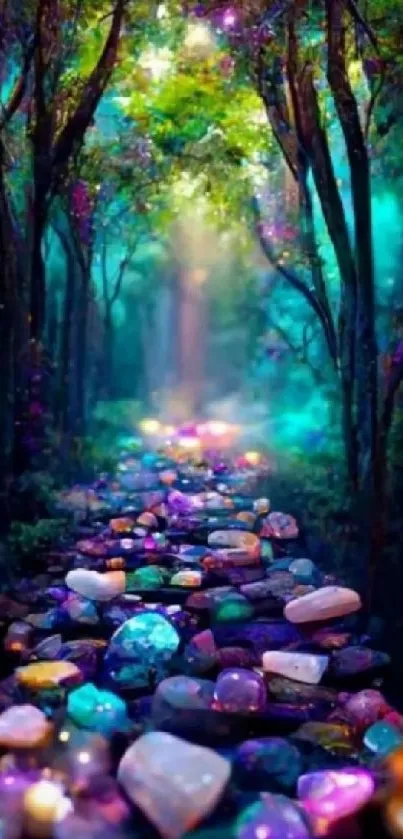 Enchanted forest pathway with glowing stones.