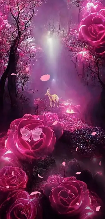 Glowing roses in an enchanted forest.