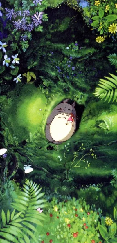 Totoro resting in a lush green forest