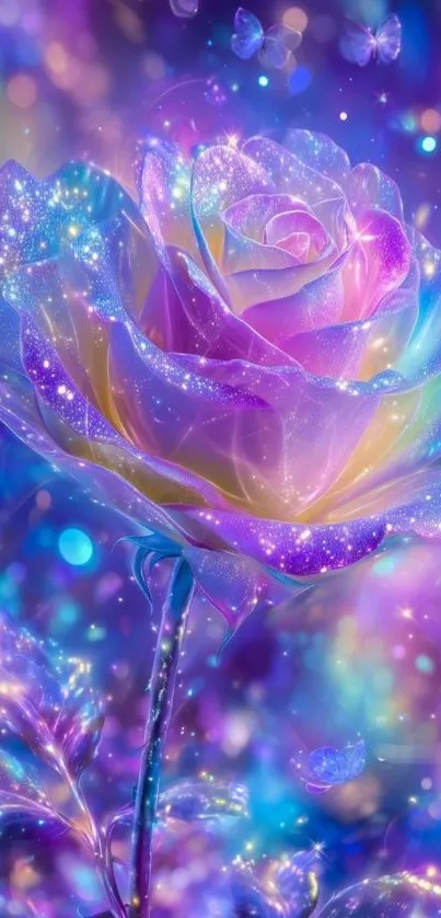 Vibrant galaxy rose with sparkling stars in purple and blue hues.