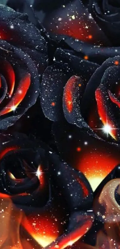 Enchanted galaxy-themed roses wallpaper with cosmic and glittering details.