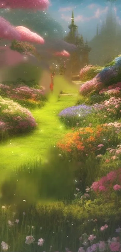 Enchanting path through a colorful fantasy garden.