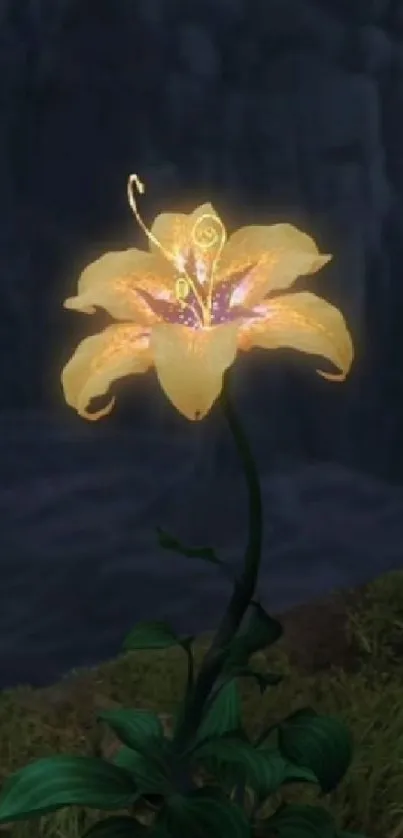 Glowing fantasy flower against dark background.