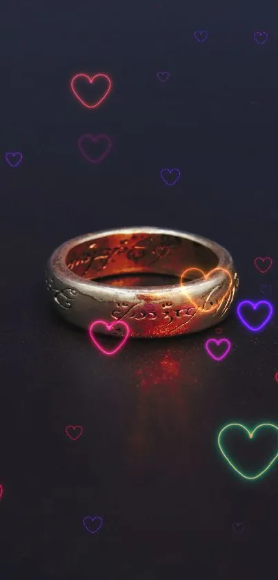 Golden ring with red glow on dark background.