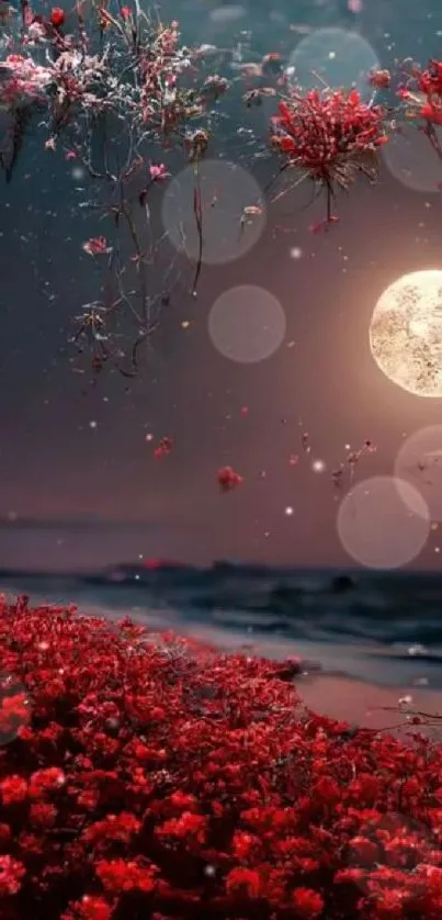 Enchanting moonlit floral landscape mobile wallpaper.