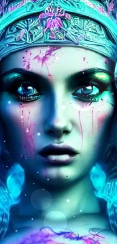 Neon fantasy goddess art with vibrant colors and mystical theme.