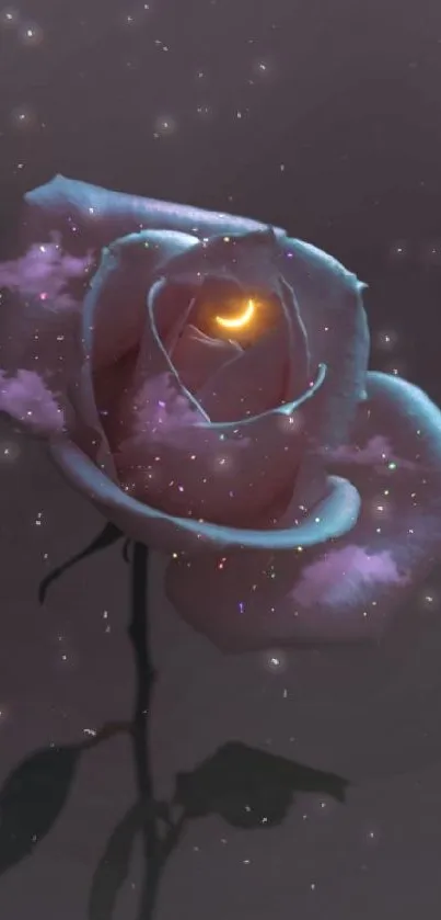 Mystical, glowing rose with a night sky backdrop, perfect for phone screens.