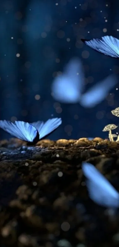 Enchanted butterflies fluttering in a mystical night setting.