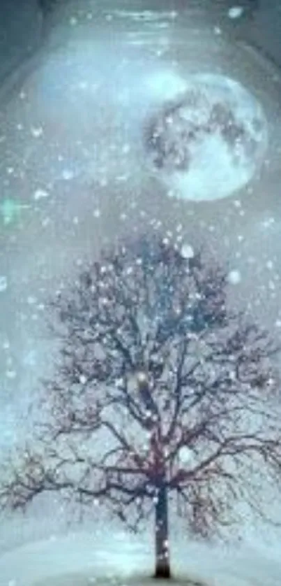 Enchanting mobile wallpaper of a tree in a jar under a moonlit sky.