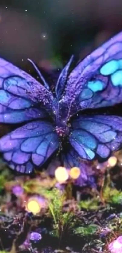 Purple butterfly on glowing forest scenery