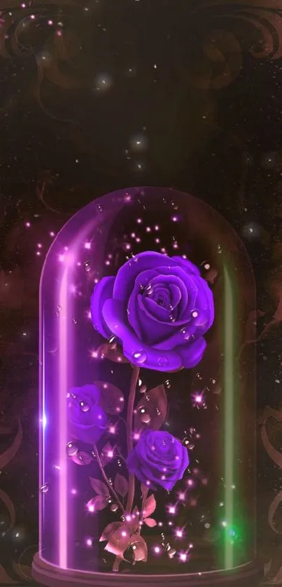 Enchanted purple rose in a glowing dome wallpaper