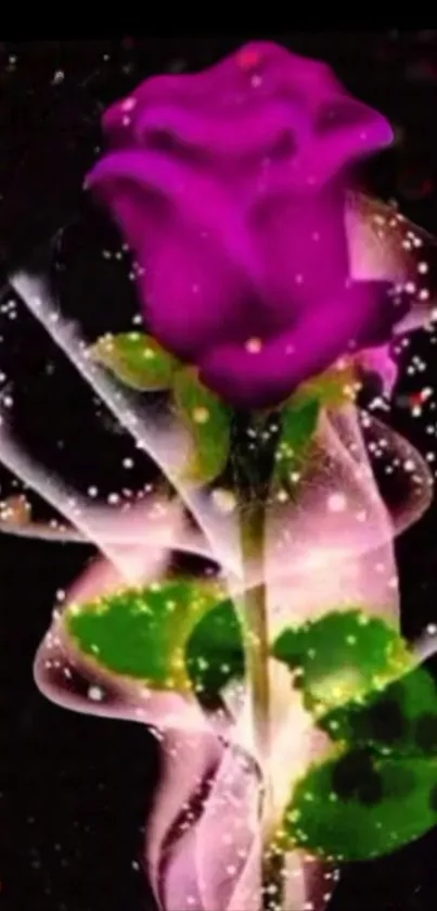 Enchanted purple rose with swirling design.