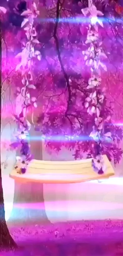 Dreamy purple forest with a floral swing.