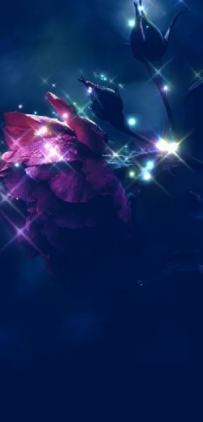 Enchanted rose glowing in mystical night wallpaper.