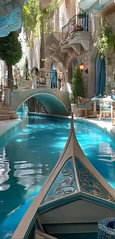 Venetian-style canal with gondola and lush surroundings