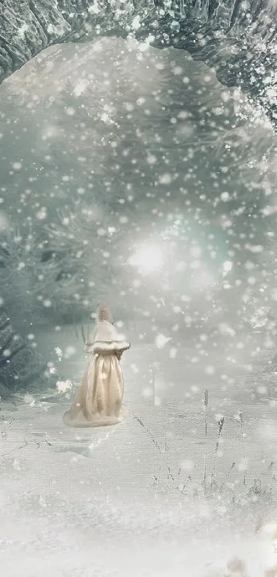 Ethereal winter scene with snow portal.