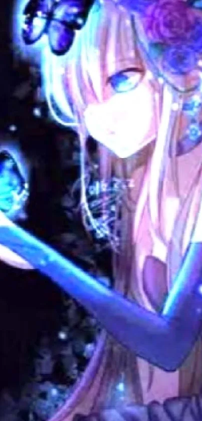 Anime girl with butterflies and blue glow