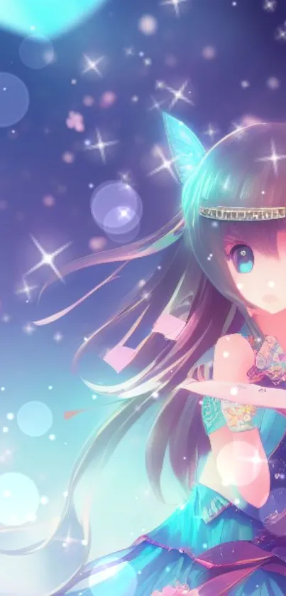 Anime fairy with vibrant colors and magical stars.