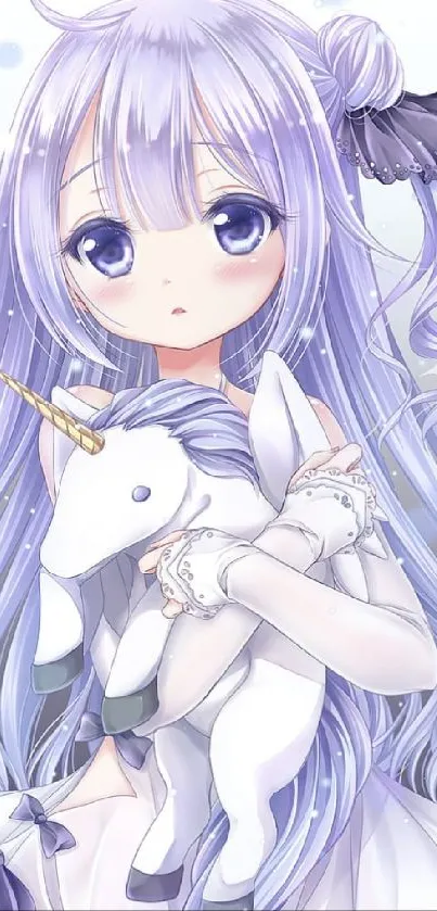 Anime girl with unicorn mobile wallpaper.