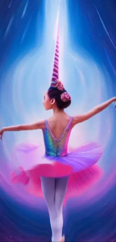 Ballet dancer with unicorn horn in vibrant colors.