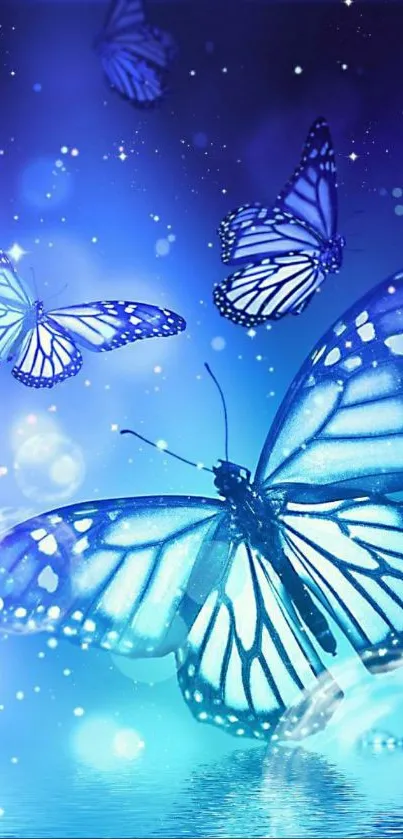 Enchanting blue butterflies in serene wallpaper.