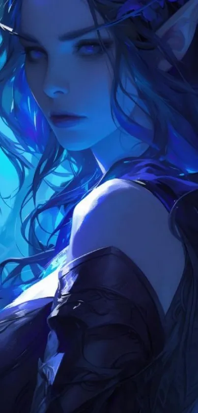 An ethereal blue elf in a mystical digital artwork with vibrant hues.