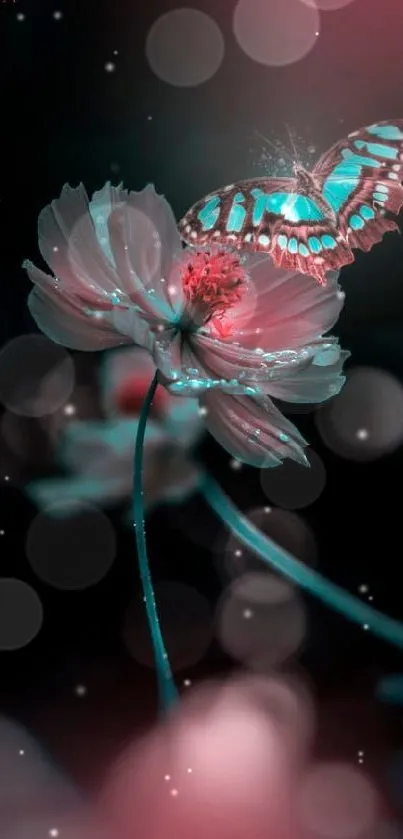 Butterfly on a delicate flower with soft, enchanting colors.