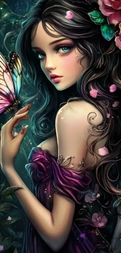 Enchanting woman with butterfly art wallpaper