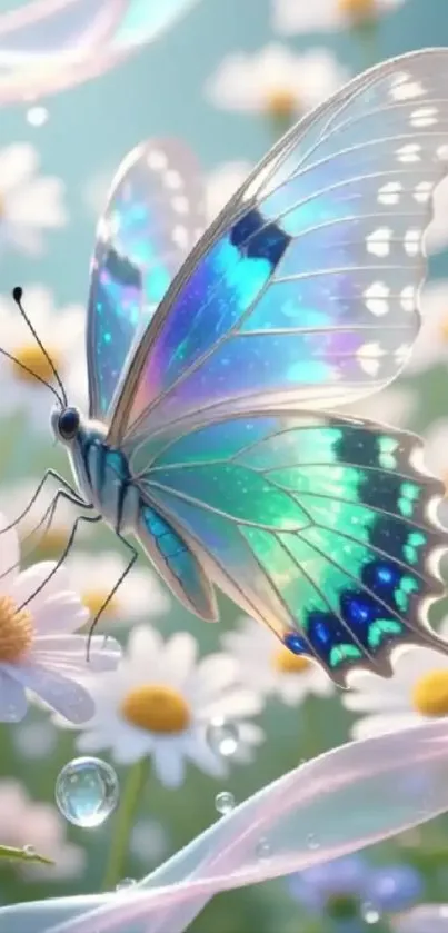 Colorful butterfly resting on white daisies.