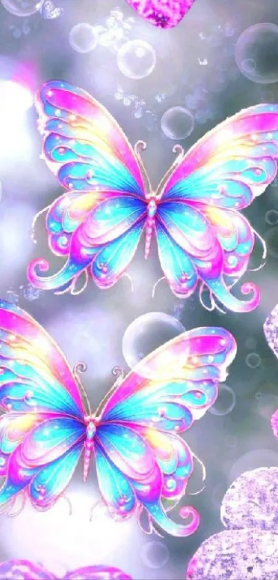 Colorful butterflies with sparkling hearts in fantasy art.