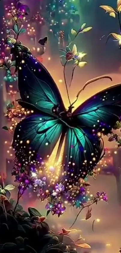 Magical butterfly in a vibrant, colorful landscape.