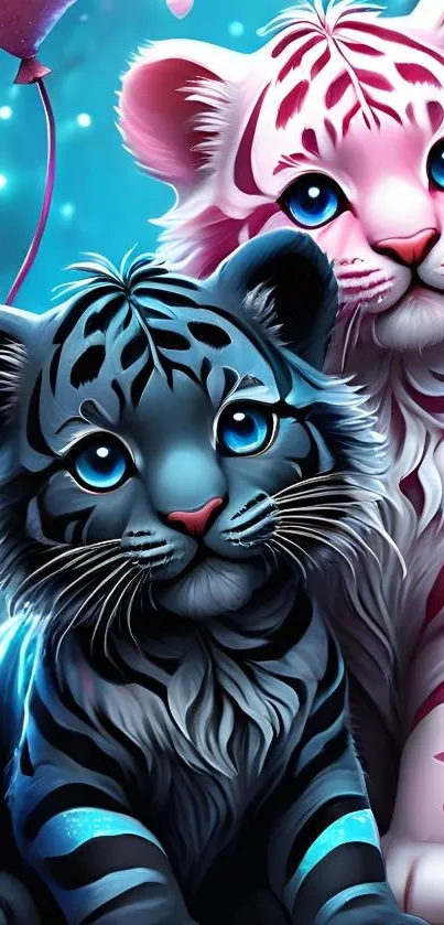 Cartoon tiger cubs with vibrant colors.