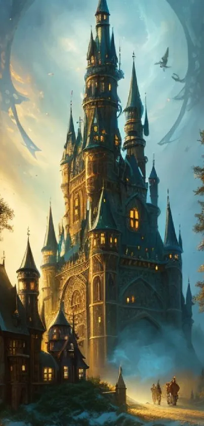 Enchanting fantasy castle with mystical landscapes and vibrant colors.