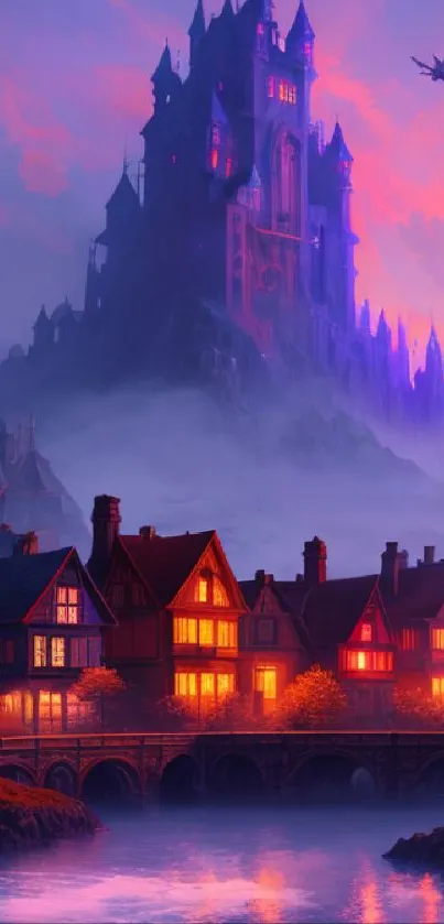 Enchanting castle with vibrant skies and mystical fantasy landscape.