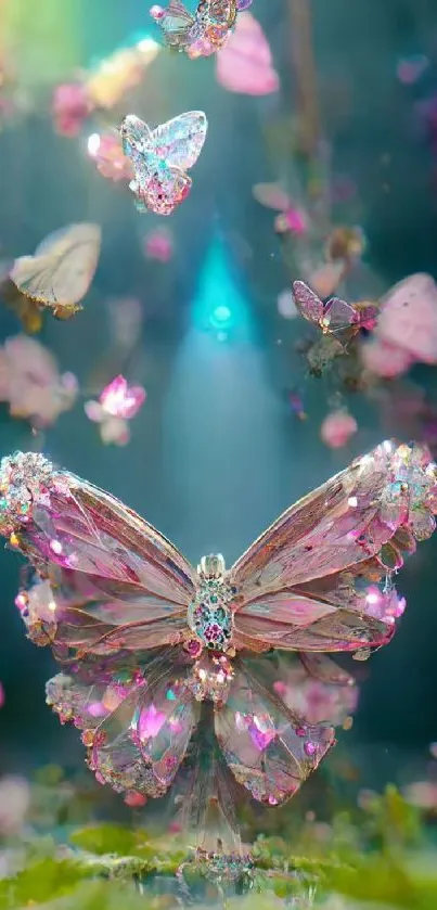 Magical crystal butterflies in vibrant colors.