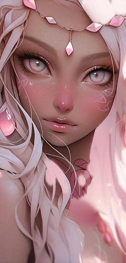 Enchanting elf fantasy art with pink hues and ethereal design.