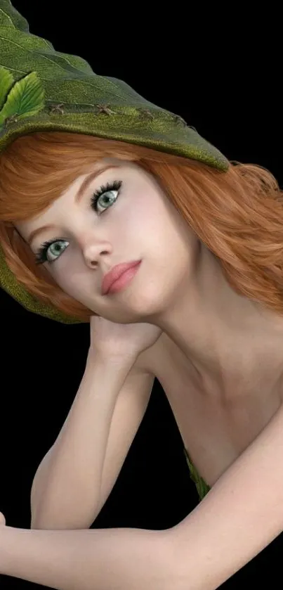 Elven fantasy character with green hat on black background.